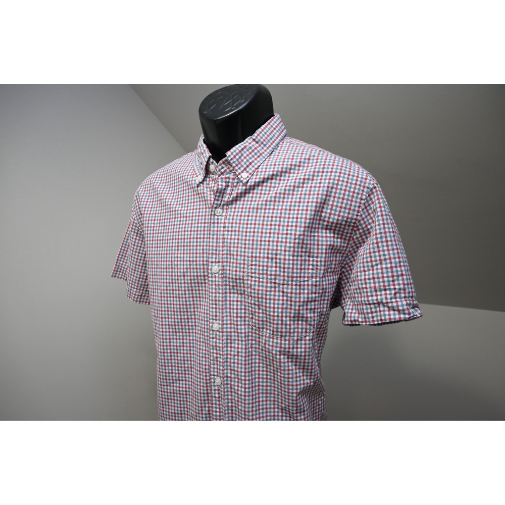 J.Crew Button Up Shirt Mens Large Red White Blue Plaid Short Sleeve Excellent